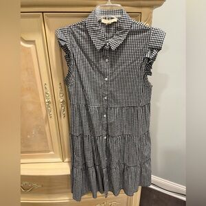 Monteau Black and White Gingham Tiered Button-Front Midi Dress